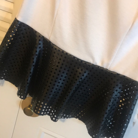 White Knit/Black Leather Perforated Peplum Top - Picture 2 of 4
